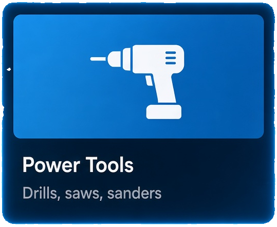 Power tools. Drills, saws, sanders.